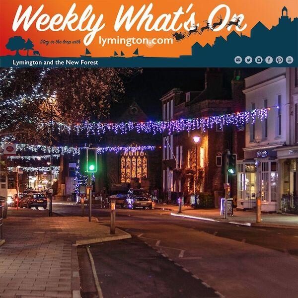 Christmas lights in Lymington High Street with St Thomas Church, by Steve Elson