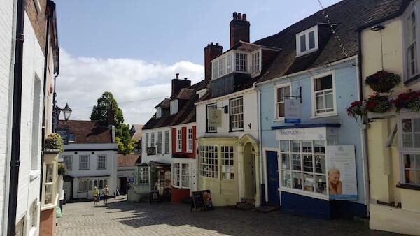 Historic cobbled Quay Hill in Lymington