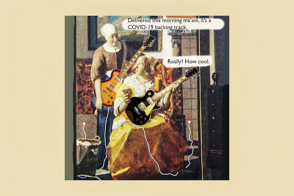 Jan Vermeer painting with cartoon elements