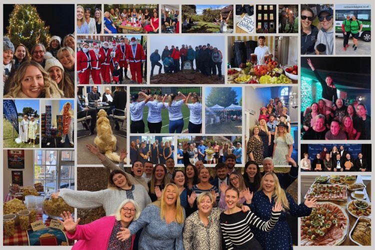Montage of happy team of people at work